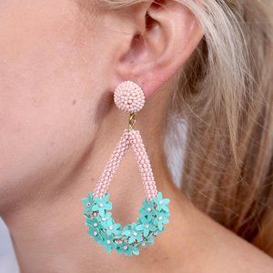 New Beaded Flower Teardrop Earrings in Mint and Pink Blush